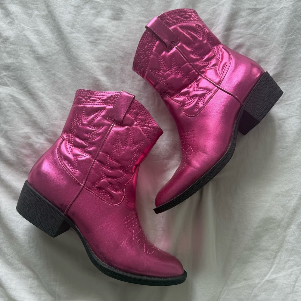 Free People Metallic Hot Pink Western Ankle Boots